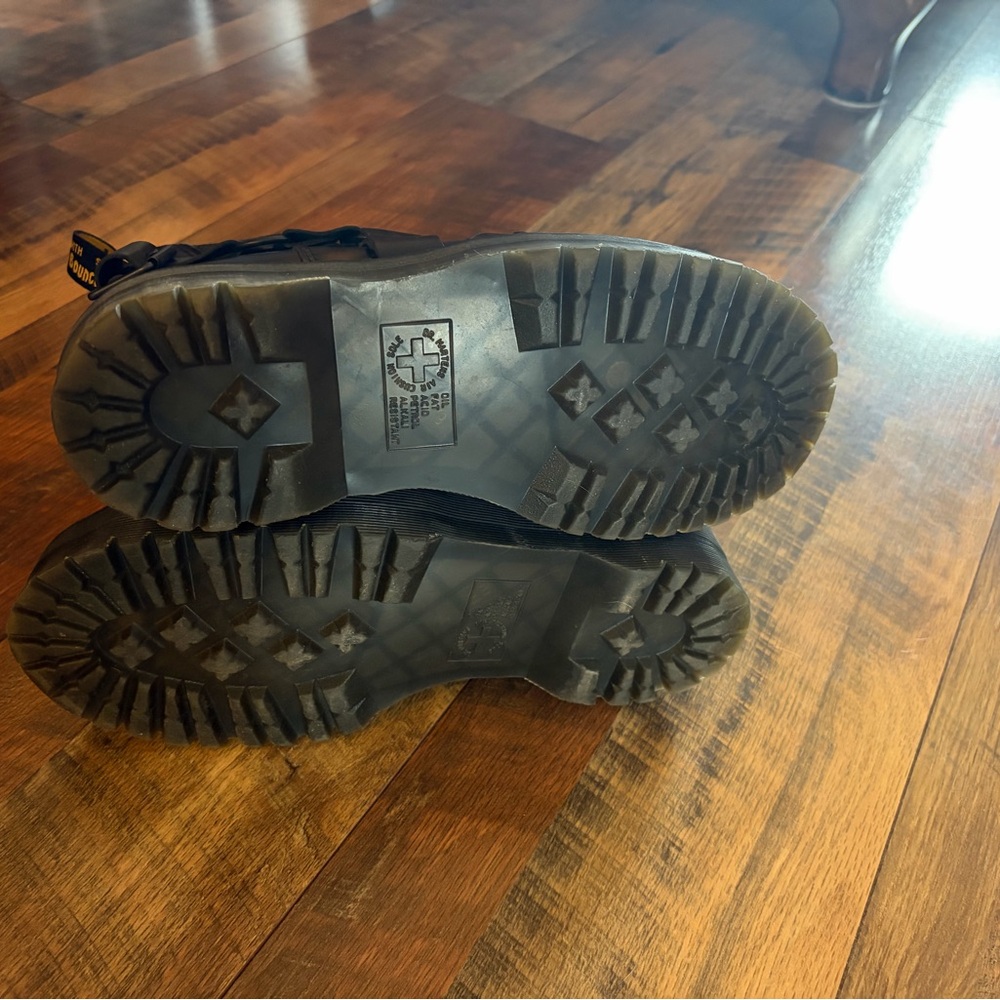 Dr. Martens Black Leather Quad Harness Platform Unisex Boots - Picture 8 of 11